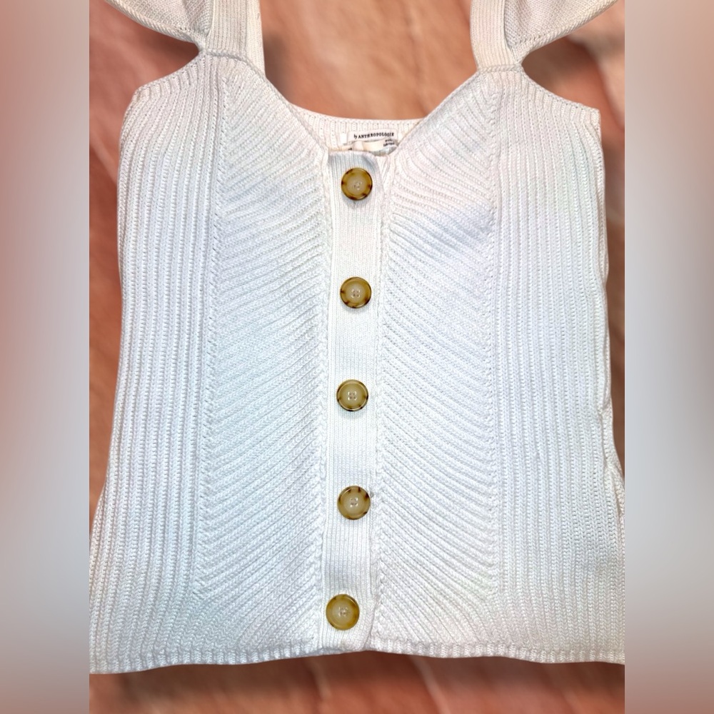 White Knit Button-Front Ruffle Strap Tank Top - Picture 4 of 9